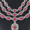 Lexus Pink Stone Silver Necklace Set: 3 Layers, 2 Steps Haram