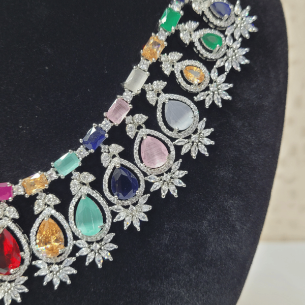 Premium Silver Color Multicolor Stone Necklace Set