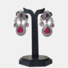 Silver Necklace with Striking Pink Stone Drop and White Stones Earrings