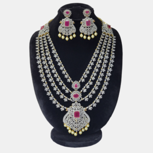 Dazzling 4-Layered AD Pink and White Stone Necklace