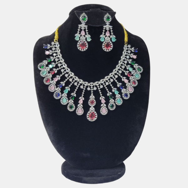 Silver-Plated Necklace Set with Multicolor AD Stones Premium quality