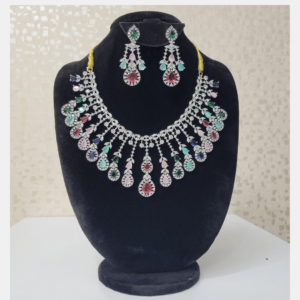 Stunning Multi-Color Stone Earrings And Necklace for women for girls