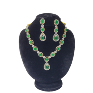 Stunning Gold-Tone Necklace Set with White and Green Stones for Women for girls